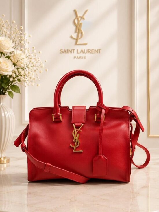 Saint Laurent Handbags - Authentic Saint Laurent Cabas ChYc Red Leather Satchel Crossbody Bag